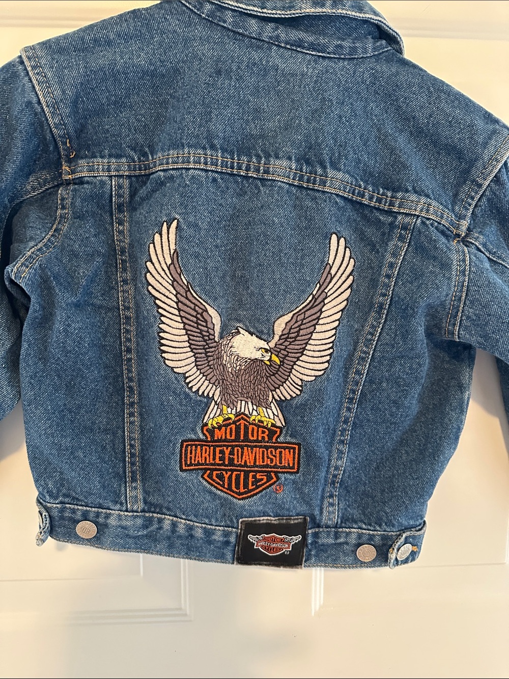 Harley-Davidson Kids Denim Jacket size 5with Embroidered Eagle Patch - Blue